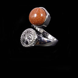 Кольцо из камня Коричневый авантюрин с Деревом Жизни привлекает новые источники дохода