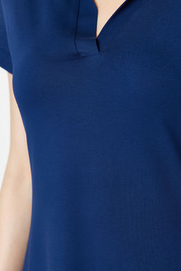 TRENDYOLMILLA Lacivert Polo Yaka Skater/Belden Ac?lan Pamuklu Esnek Orme Midi Elbise TWOSS24EL00480 фото 12