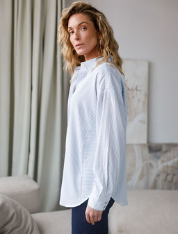 Блузка свободного силуэта в тонкую полоску из эластичного хлопка - Vilatte фото 2