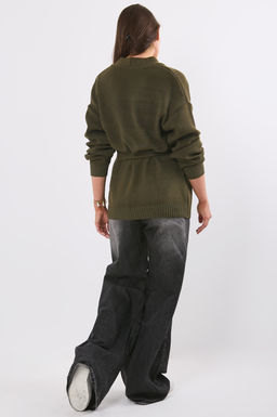 Кардиган объемный без застежки хаки