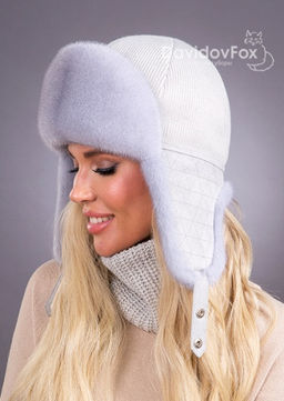 Шапка Ушанка норка трикотаж сапфир