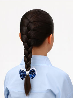 Цена за 6 шт. Бант для волос на резинке «Школьница», 6 см, бело-синий, МИКС