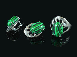 Кольцо Серьги с малахитом имитация размер 20