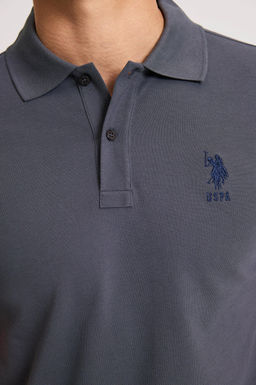Erkek Slim Fit Polo Yaka Antrasit Basic Ti__rt