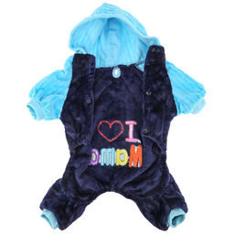 Пэт тойс (Pet toys) Одежда для собаки Комбинезон I Mama/Papa с капюшоном, с принтом, на кнопках, р-р L 38-42см, длина спинки 30см/обхват груди 42см/обхват шеи 32см, цвет-синий с голубым, плюш (100% полиэстер) (Китай) фото 7