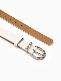 Ремень женский «Кэлли», 110×3 см, пряжка металл, серебристая, белый