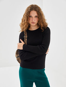 Bisiklet Yaka Dokulu Kad?n Triko Kazak