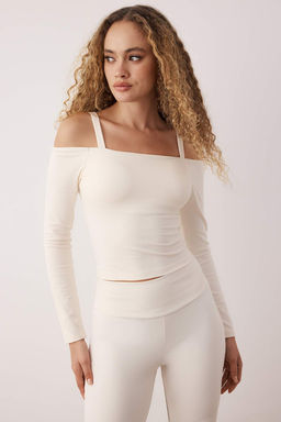 Ekru Soft F?rcal? Kumas Ask? Detayl? Ici Pedli Spor Orme Ust/Bluz THMAW26BZ00003