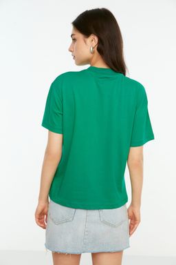 Yesil %100 Pamuk Basic Regular/Normal Kal?p Dik Yaka Orme T-Shirt TWOAW20TS0096