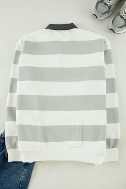 TRENDYOL MAN Buyuk Beden Lacivert Regular/Normal Kesim Ici Polarl? Pamuklu Cizgili Sweatshirt TMNAW25AO00003 - Trendyolmilla фото 3