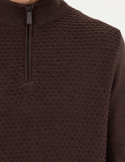 Kahverengi Slim Fit Fermuarl_ Dik Yaka Triko Kazak - Pierre cardin фото 7