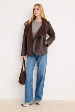 Kahverengi Kruvaze Oversize Kal?p Suet Pelus Mont TWOAW26MO00174