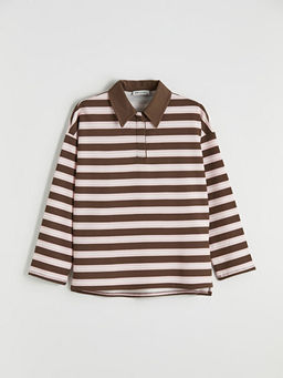 Polo Yaka ?izgili Kad?n Sweatshirt Tunik