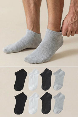 Siyah-Beyaz-Gri 8li Paket Patik Boy Unisex _orap TMNSS26CO00009
