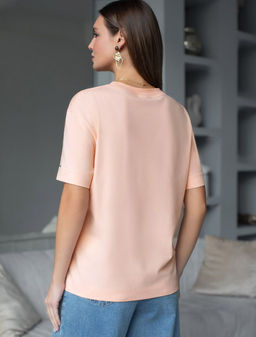 Свободная футболка с принтом из премиального хлопка с эастаном - Vilatte фото 3