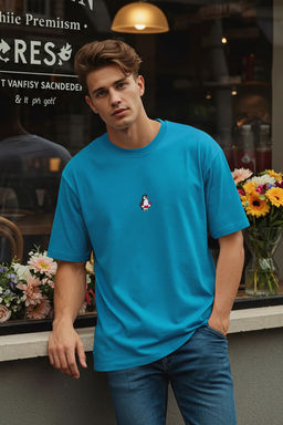 Mavi Oversize/Genis Kesim Penguen Nak?sl? %100 Pamuklu T-Shirt TMNSS23TS00243