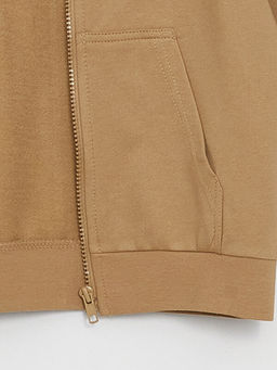 Kap??onlu Bask?l? Uzun Kollu Erkek ?ocuk Fermuarl? Sweatshirt