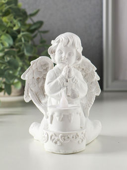 Фигурка светящаяся полистоун Белоснежный ангел с двухъярусным тортом, 7.7?8.5?11.5 см