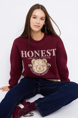 Teen Bordo Kal?n Ici Polarl? Ay?c?k Bask?l? Regular/Normal Kesim Orme Sweatshirt TWOAW26SW00199