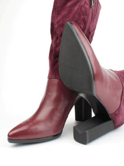 02-YF190-051M DK. RED Сапоги зимние женские (натуральная замша, байка, натуральный мех)