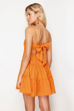 Plaj Giyim %100 Pamuk Turuncu Dokuma F?rf?rl? Mini Elbise TBESS24EL00069