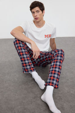 TRENDYOL MAN Ekru Regular Fit Bask?l? Orme Couple/Cift %100 Pamuklu Pijama Tak?m? TMNAW25PT00048 - Trendyolmilla фото 3