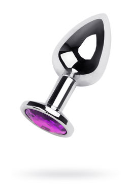 Анальная втулка Metal by TOYFA, металл, серебряная, с фиолетовым кристаллом, 8 см, 3 см, 165 г