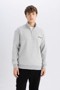 Толстовка из плотной ткани с высоким воротником и молнией Relax Fit