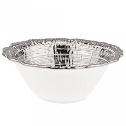 "Платина" Салатник фарфоровый 380мл, д15х6см, интерьерный, двухсторонний рельефный декор, с платиной, волнистый край (Китай)