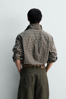 CAMISA ALGOD?N - LYOCELL CUADROS / Gris / Tostado - Zara фото 3