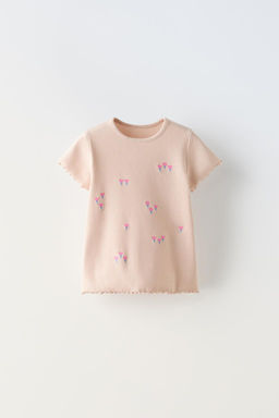 RIBBED T-SHIRT WITH EMBROIDERY - Zara фото 3