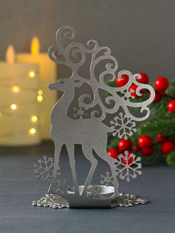 Подсвечник на 1 свечу Олень новогодний, металл, серебряный, 9.5?7?14.5 см