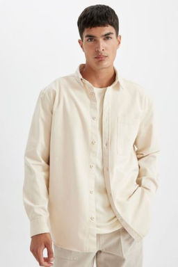Relax Fit Pamuklu Basic Duz Uzun Kollu Gomlek Ceket