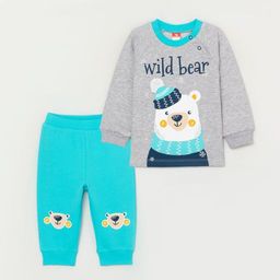 CRB wear/CWNB 90053-11-289 Комплект для мальчика (джемпер, брюки), светло-серый меланж-бирюзовый/Ex.Cherubino  фото 4