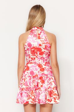 TRENDYOLMILLA Lacivert Desenli Halter Yaka A Kesim Saten Mini Dokuma Elbise TWOSS20EL2490  фото 5