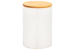 Банка д/хранения 750 мл 10*10*14,5 см "Бисер" с бамбуковой крышкой с силик.уплотнит. молочно-белый