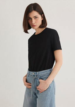 Bisiklet Yaka Siyah Basic Tisort - Mavi фото 2