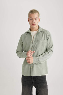 Хлопковая рубашка с длинными рукавами и воротником поло стандартного кроя - Defacto фото 7