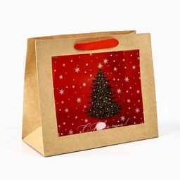 Цена за 2 шт. Пакет подарочный новогодний крафтовый с пластиковым окном Новогоднее чудо, 24?20?11 см