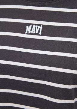 Mavi Logo Bask?l? Siyah Cizgili Crop Tisort  фото 6