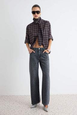 Antrasit %100 Pamuk Normal Bel Bilek Boy Wide Leg Jeans TWOAW27JE00088 - Trendyolmilla фото 6