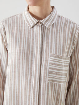 ?izgili Keten G?r?n?ml? Kad?n G?mlek Tunik