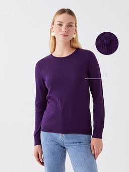 Bisiklet Yaka Kendinden Desenli Uzun Kollu Kad?n Triko Kazak