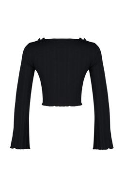 Trendyolmilla Siyah F?rf?r Detayl? Onden Baglamal? Fitilli Esnek Crop Orme Bluz TWOAW24BZ00109