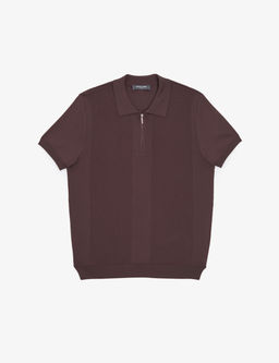 Koyu Kahverengi Slim Fit Polo Yaka Fermuarl_ Triko Ti__rt