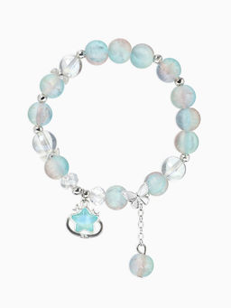 Браслет с подвесками "Сахарный" звезда, шар №10/8, цвет розово-голубой матовый в серебре