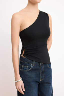 Siyah Vucuda Oturan Asimetrik Yaka Aksesuar Detayl? Crop Pamuklu Esnek Orme Bluz TWOSS26BZ00011 - Trendyolmilla фото 3