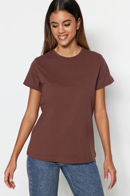 Kahverengi-Bej-Haki Cizgili 3lu Paket Basic Bisiklet Yaka Orme T-Shirt TWOSS20TS0146