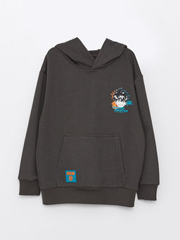 Kap??onlu Bask?l? Uzun Kollu Erkek ?ocuk Sweatshirt