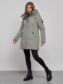 Зимняя женская куртка молодежная с капюшоном цвета хаки 589003Kh - RoccaManer фото 3